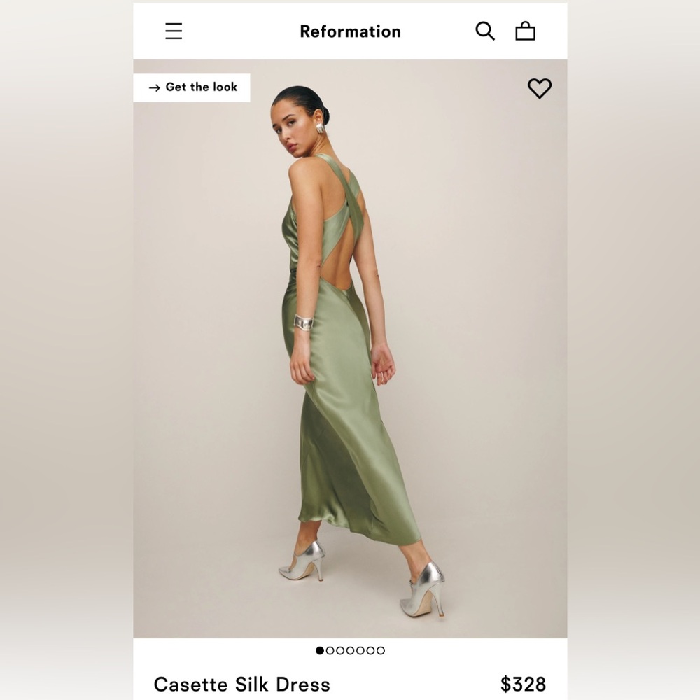 Reformation Casette Silk Dress -Artichoke size 10 - Picture 4 of 7